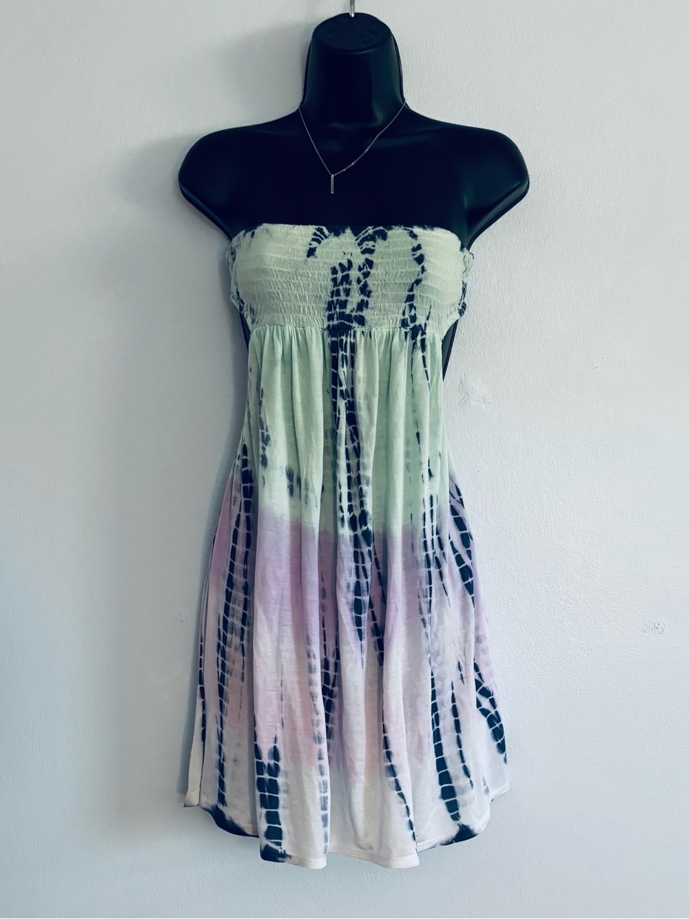 Raviya Pastel Green Pink and Black Tie-Dye Strapless cover up or top